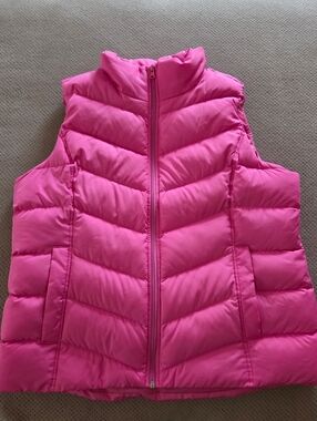 Lands' End Vest Women's large size 14-16 Pink Puffer Quilted Zip Down Feathers